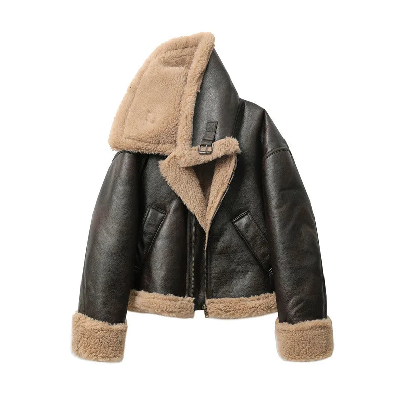 Double-Sided Winter Crop Jacket – Thick & Warm Brown Coat
