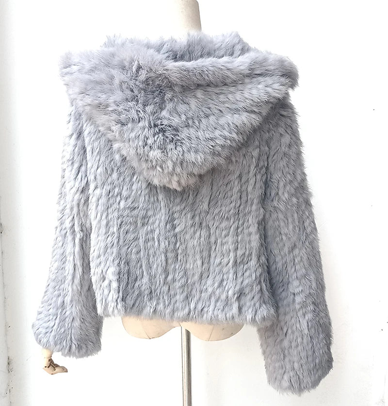 Women's Genuine Rabbit Fur Hooded Coat