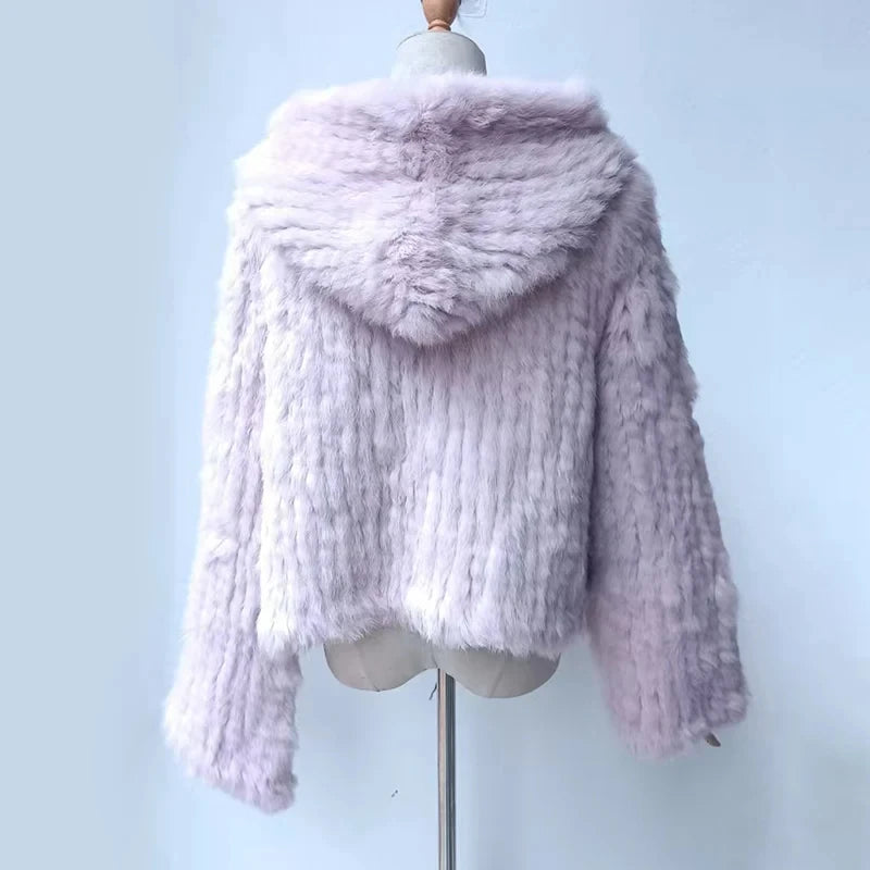 Women's Genuine Rabbit Fur Hooded Coat
