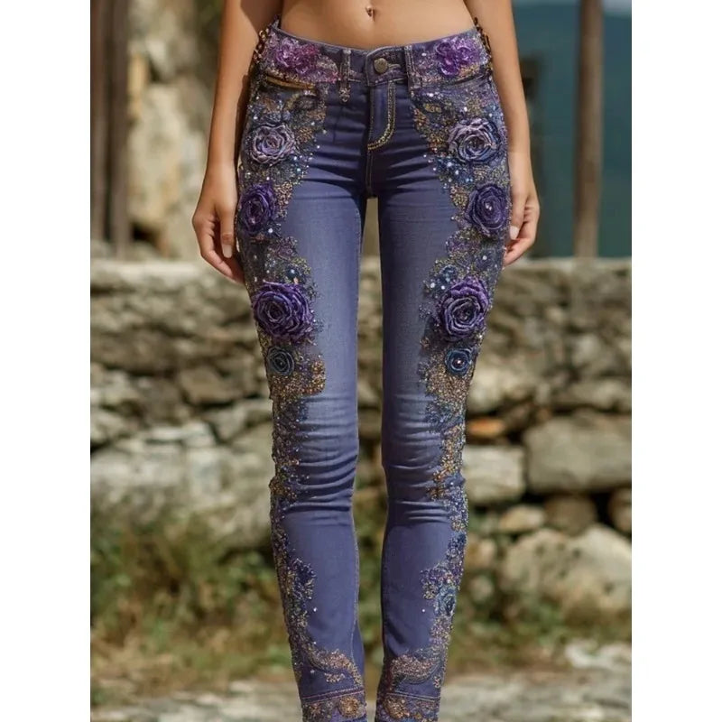 Women's Floral Print Straight Leg Jeans