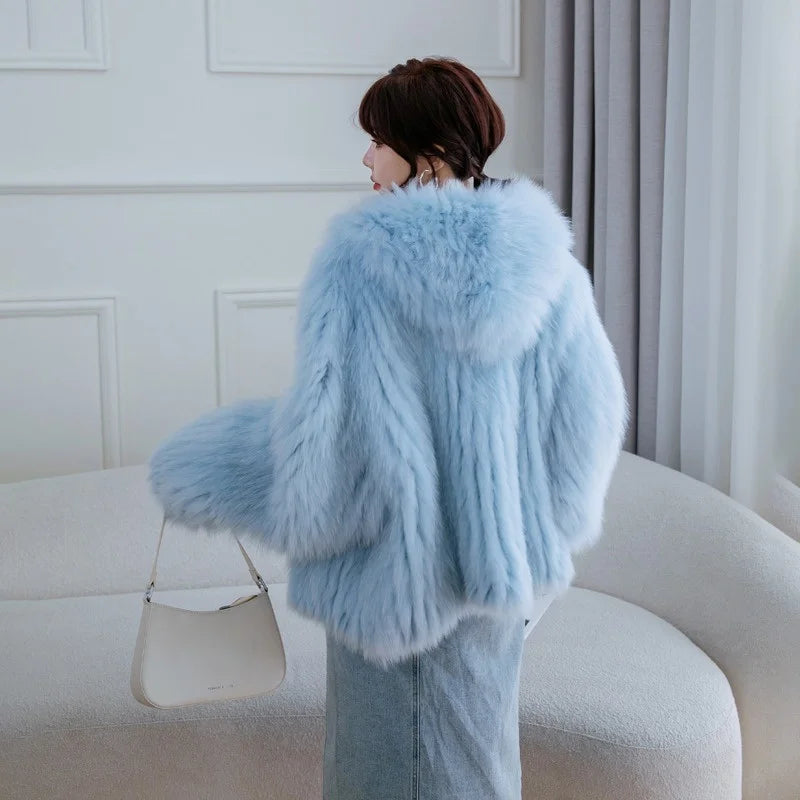 Women's Luxury Fox Fur Hooded Coat