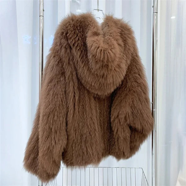 Women's Luxury Fox Fur Hooded Coat