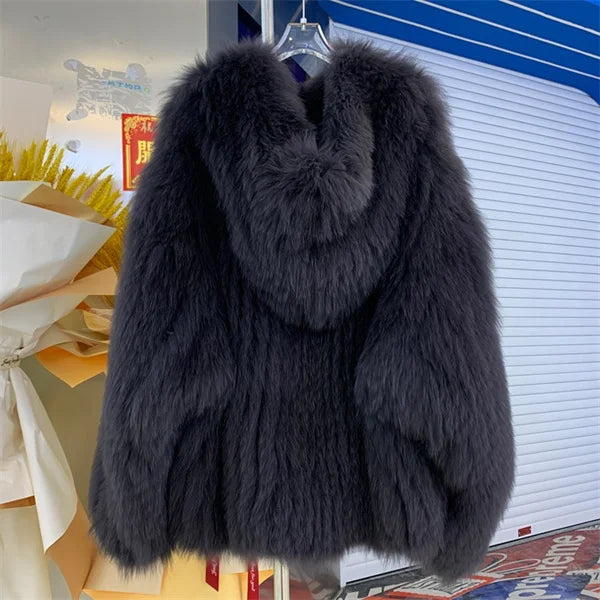 Women's Luxury Fox Fur Hooded Coat