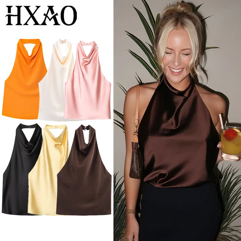 Satin Halter Backless Corset Top