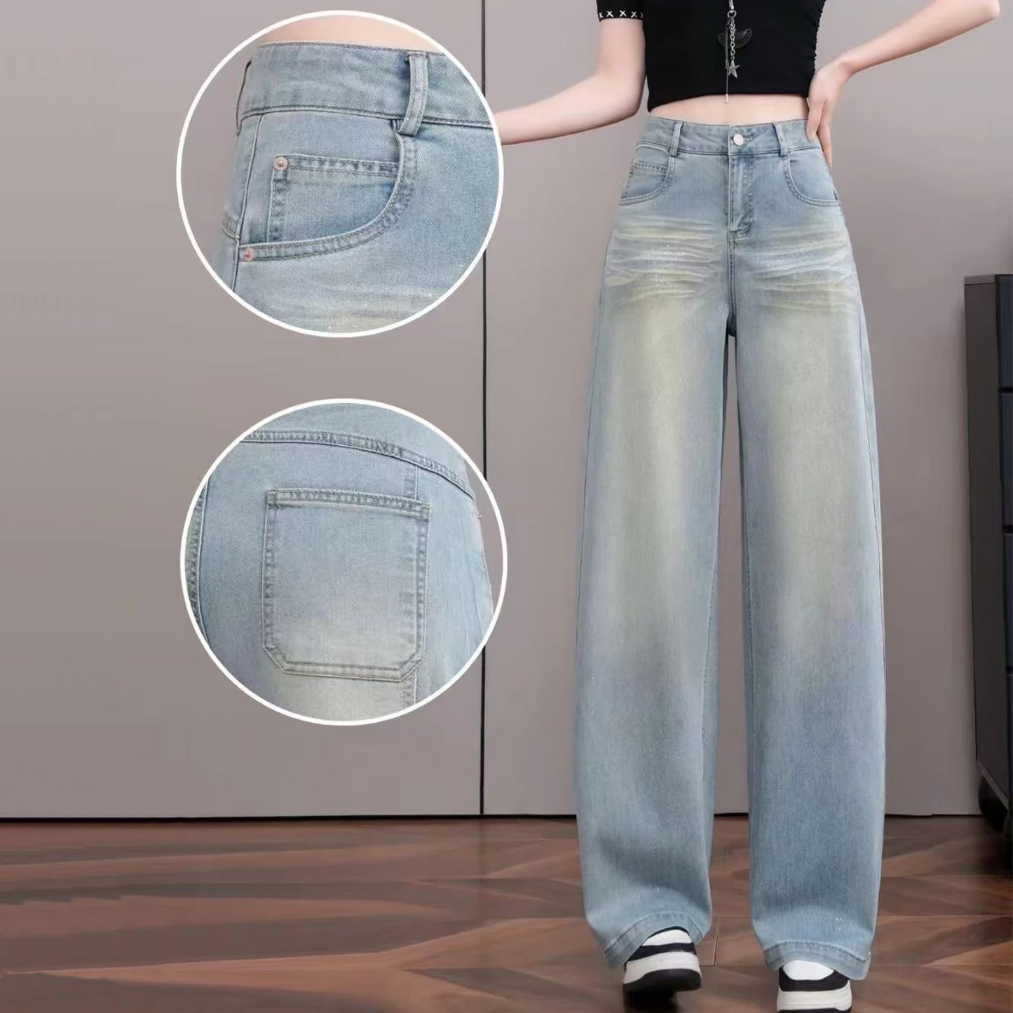 Women's High-Waisted Light Blue Wide Leg Jeans