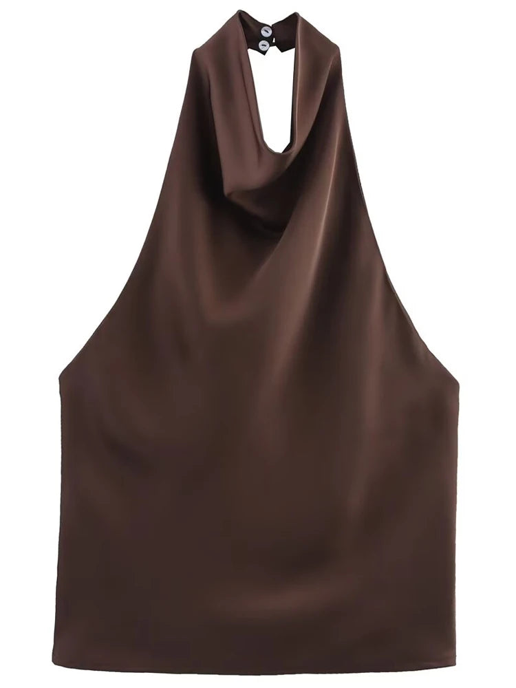 Satin Halter Backless Corset Top