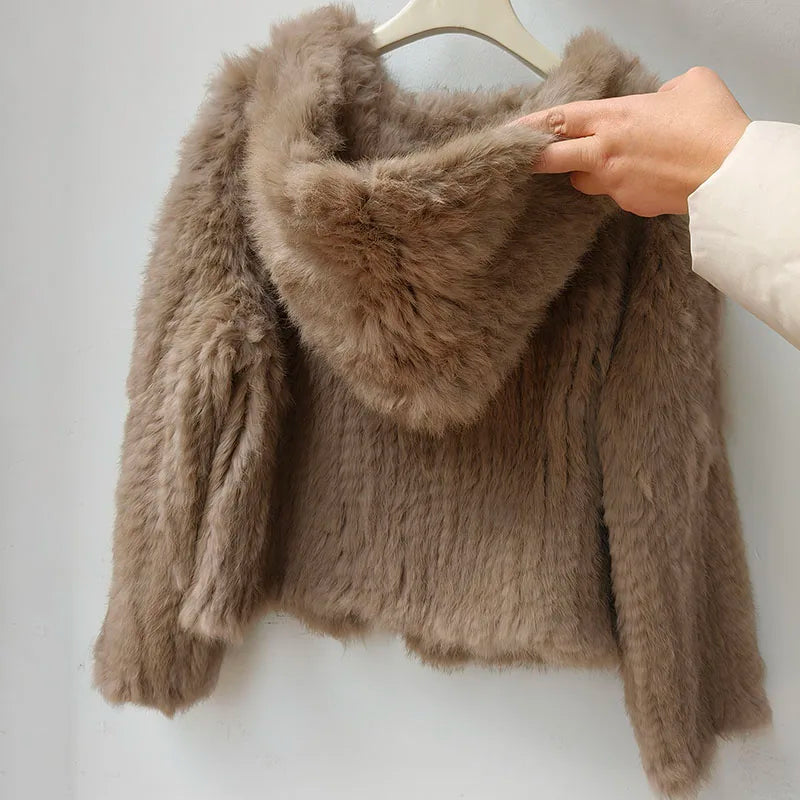Women's Genuine Rabbit Fur Hooded Coat