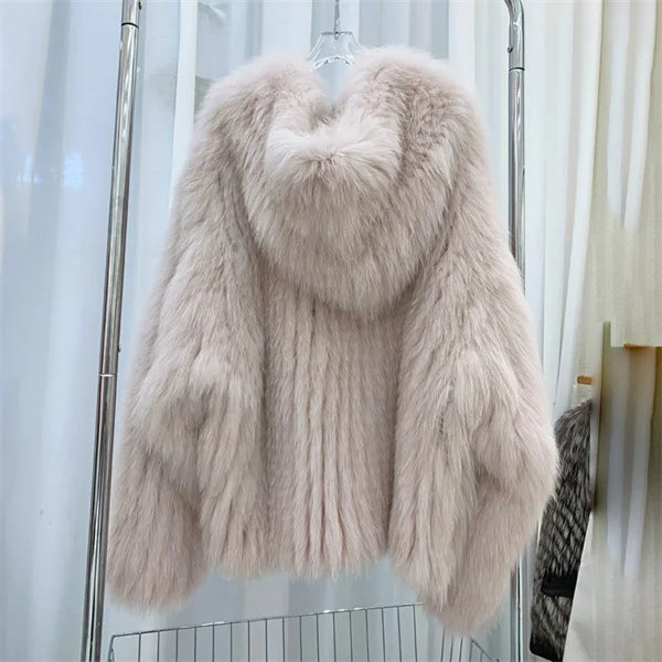 Women's Luxury Fox Fur Hooded Coat
