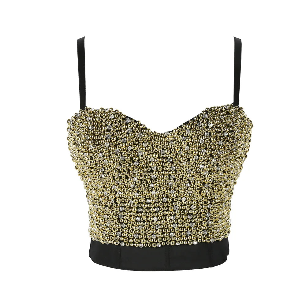 Pearl Rhinestone Y2K Corset Crop Top