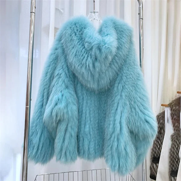 Women's Luxury Fox Fur Hooded Coat