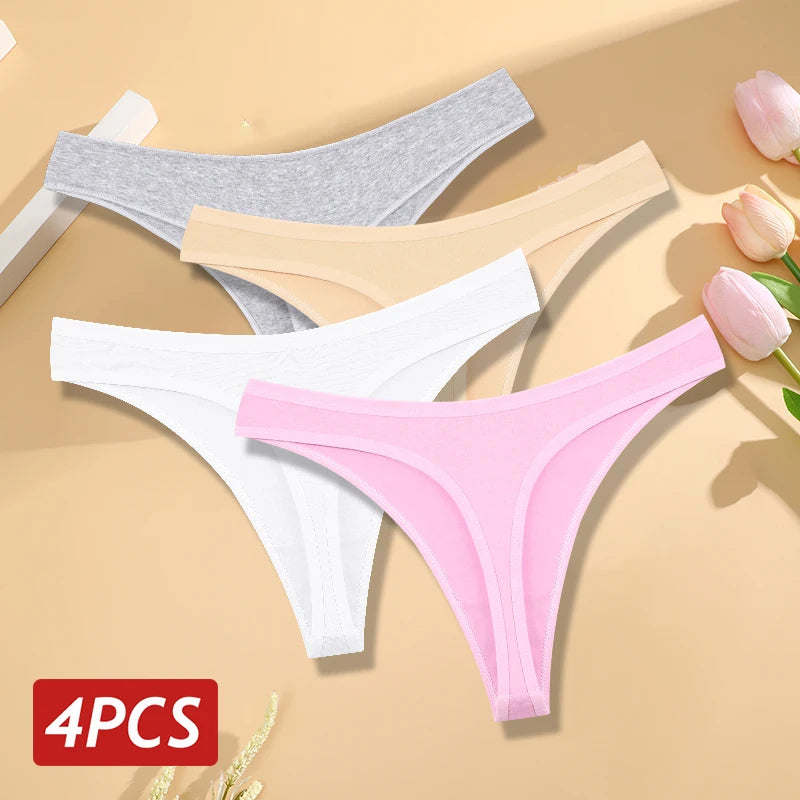 4PCS/Set Seamless Cotton Panties for Women Sexy Low Rise Thong G-String Panty Female V-Waist Breathable Underwear Soft Lingerie