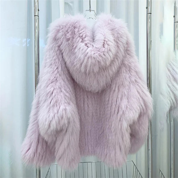 Women's Luxury Fox Fur Hooded Coat