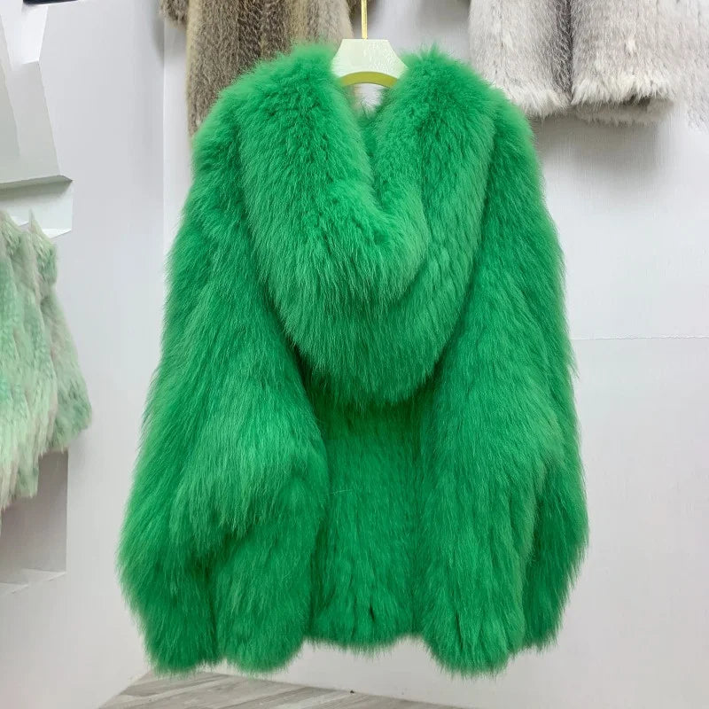 Women's Luxury Fox Fur Hooded Coat