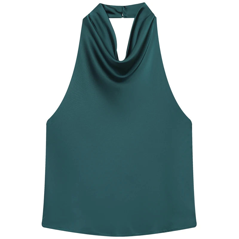 Satin Halter Backless Corset Top