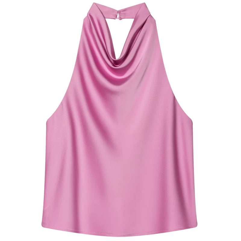 Satin Halter Backless Corset Top