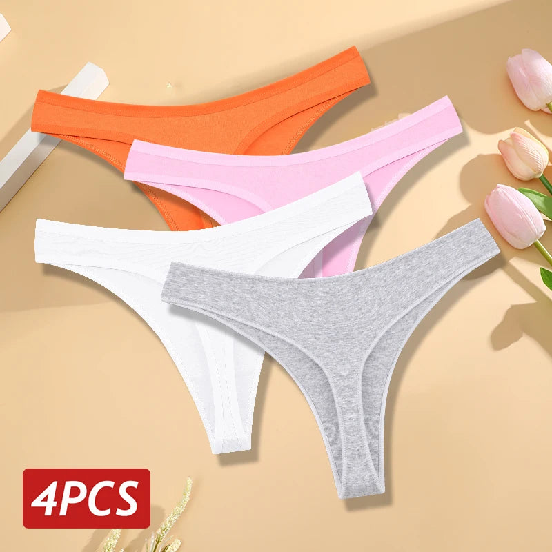4PCS/Set Seamless Cotton Panties for Women Sexy Low Rise Thong G-String Panty Female V-Waist Breathable Underwear Soft Lingerie