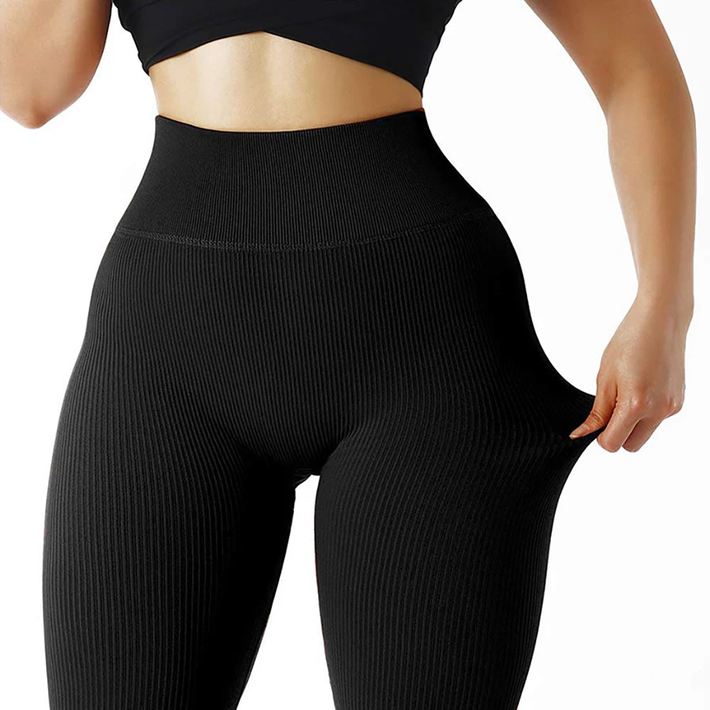 High Waisted Ribbed Seamless Yoga Leggings