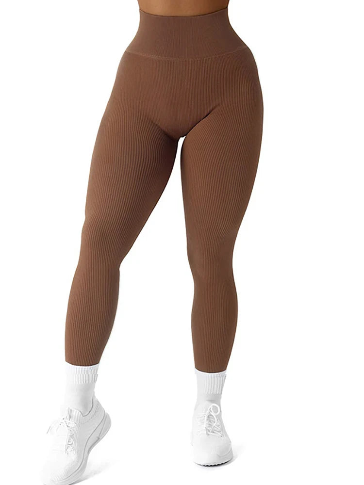 High Waisted Ribbed Seamless Yoga Leggings