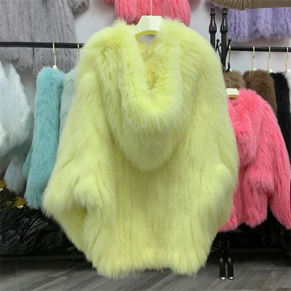 Women's Luxury Fox Fur Hooded Coat