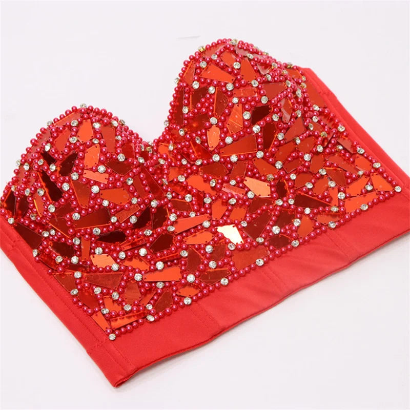Pearl Rhinestone Y2K Corset Crop Top