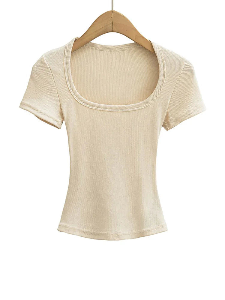 Women's Square Collar Slim Crop Top