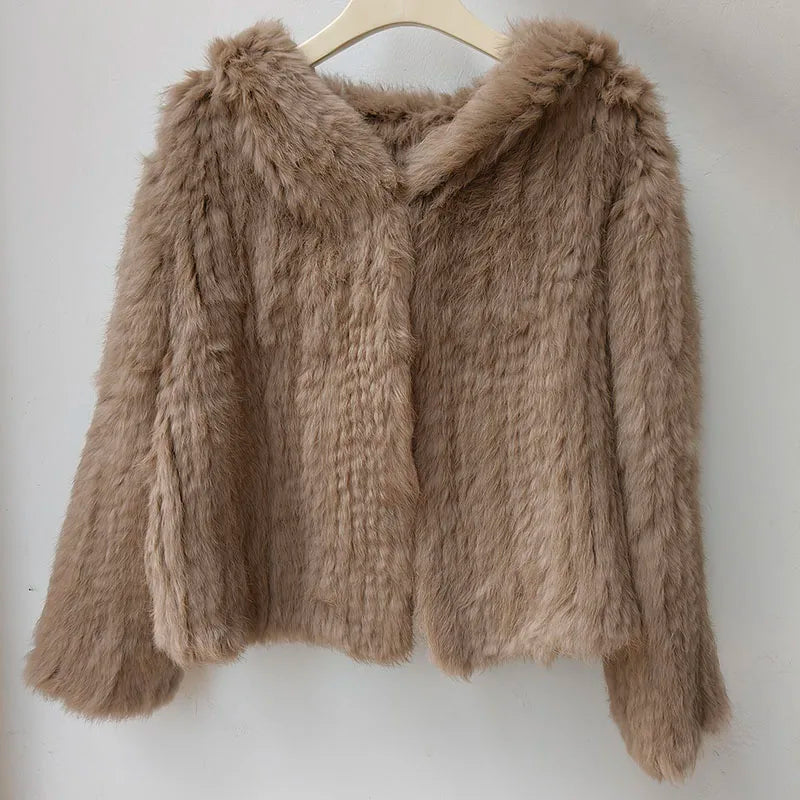 Women's Genuine Rabbit Fur Hooded Coat