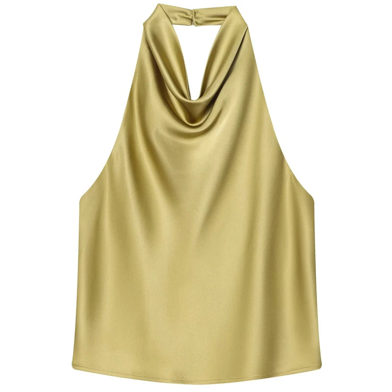Satin Halter Backless Corset Top