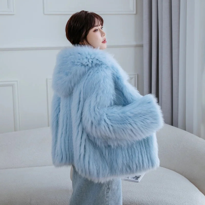 Women's Luxury Fox Fur Hooded Coat