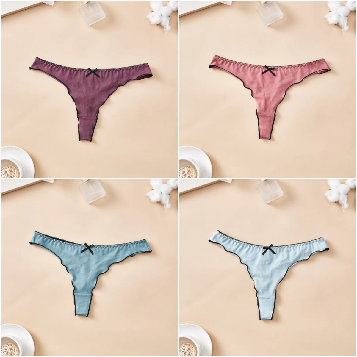 4-Piece Cotton Seamless Thong Set