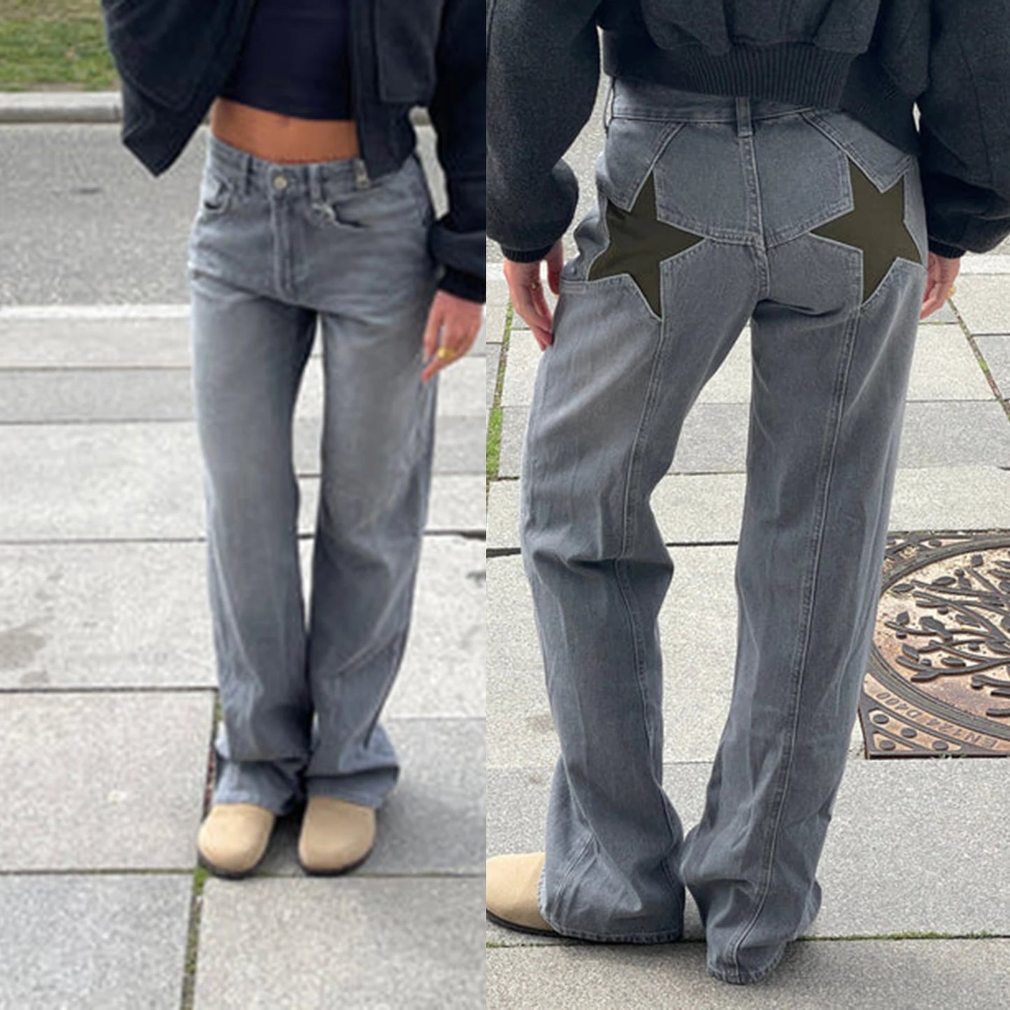 Women's Y2K Star Print Baggy Jeans