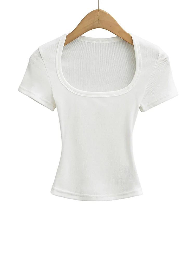 Women's Square Collar Slim Crop Top