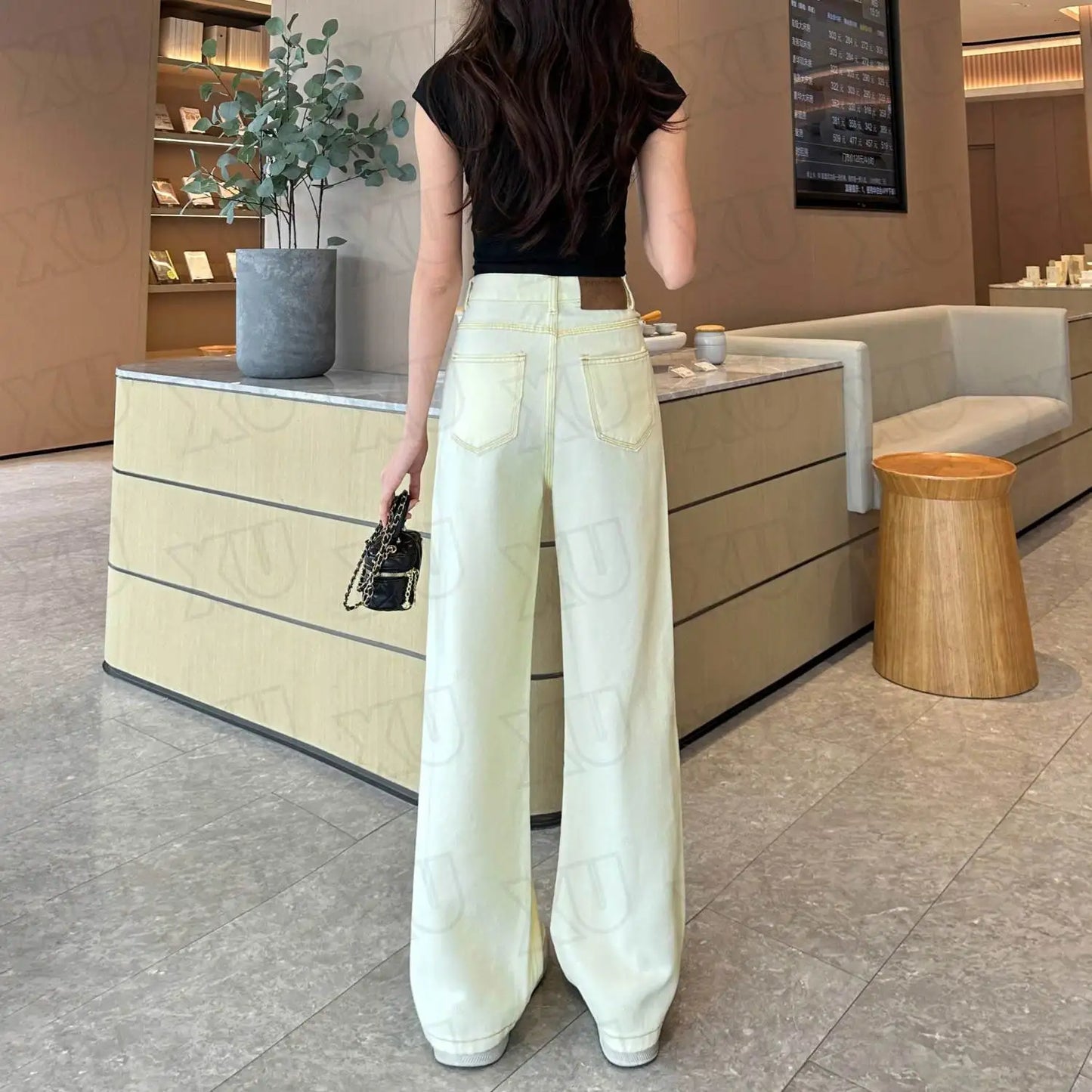 Beige High-Waisted Slim Straight Jeans