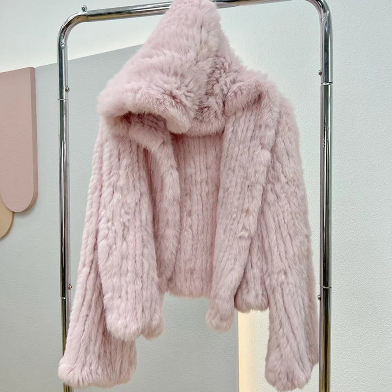 Women's Genuine Rabbit Fur Hooded Coat