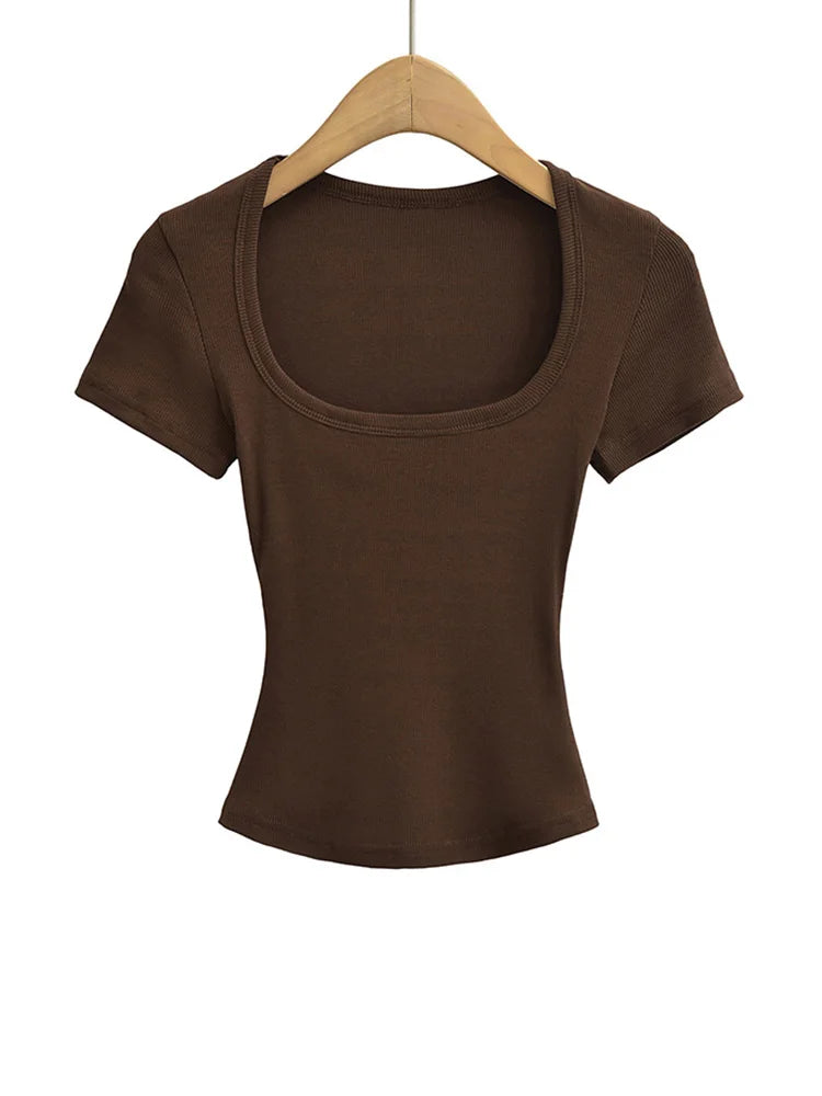 Women's Square Collar Slim Crop Top