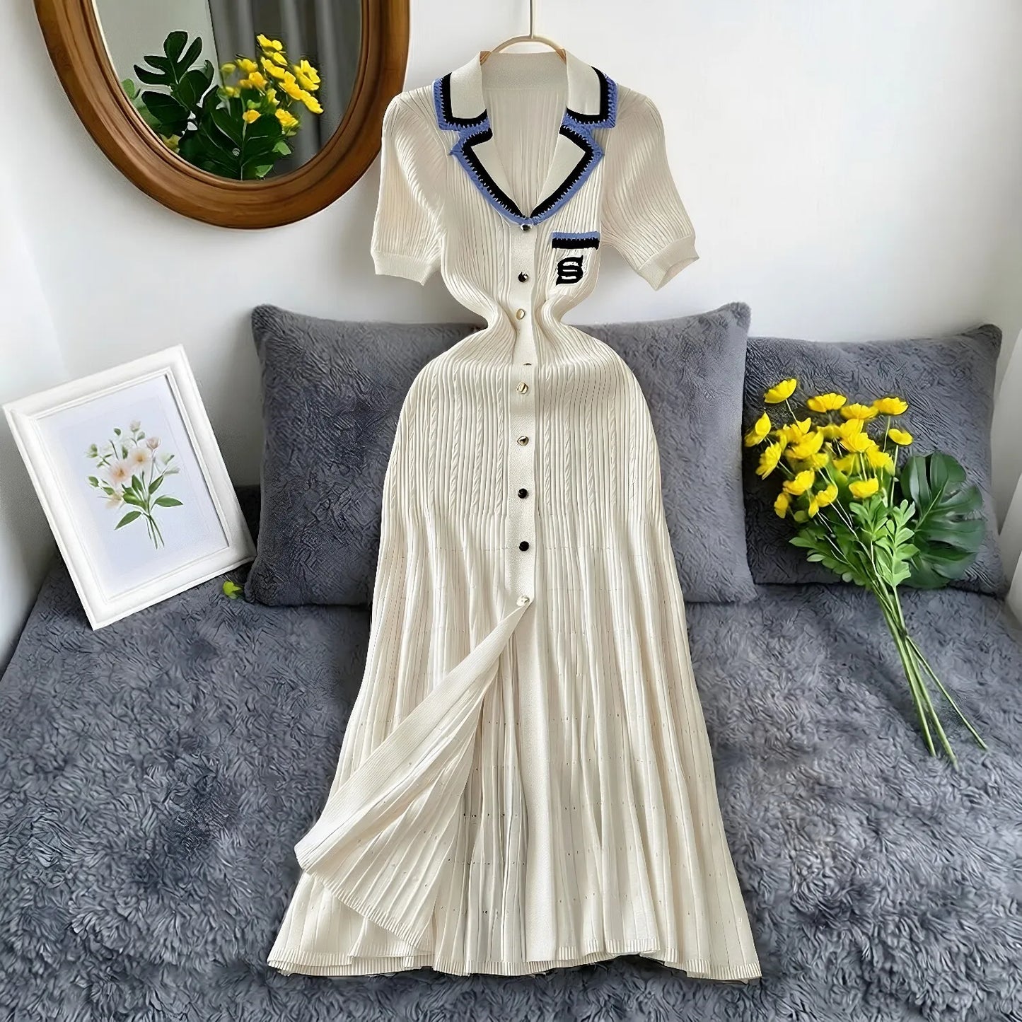 Vintage Knit A-Line Maxi Shirt Dress