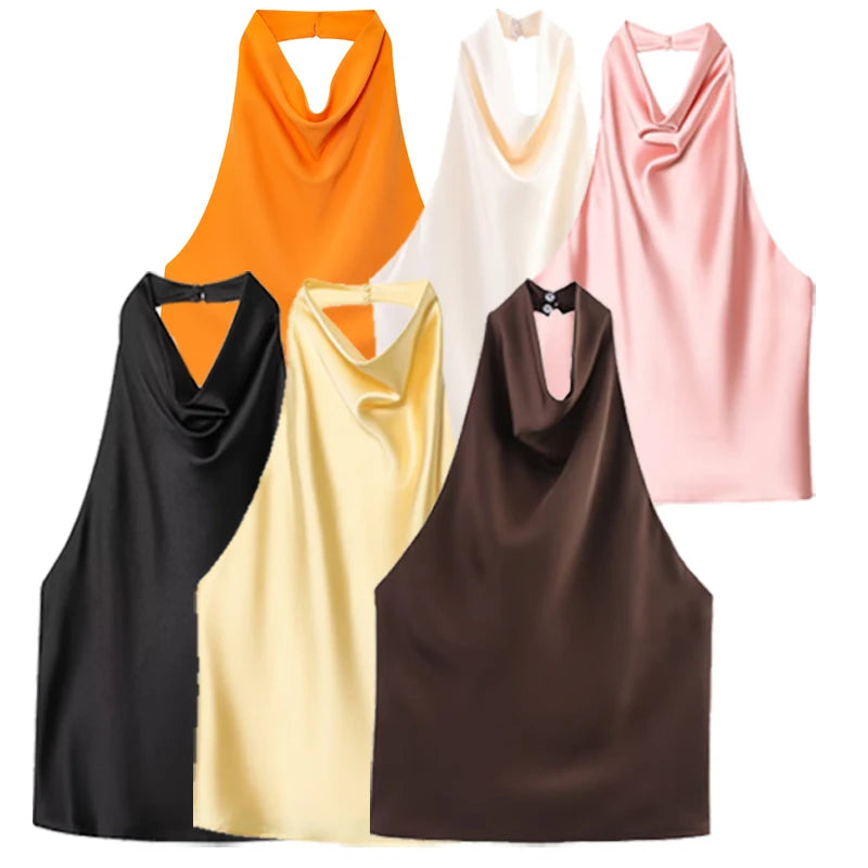 Satin Halter Backless Corset Top