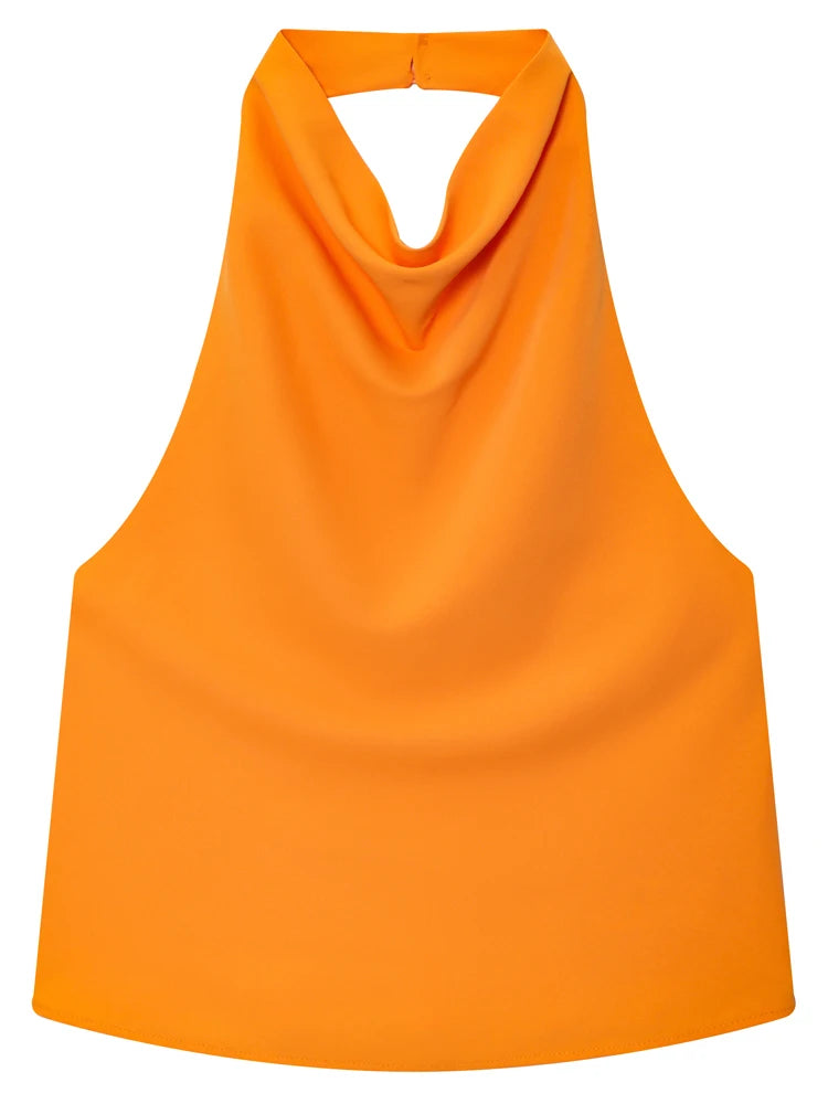 Satin Halter Backless Corset Top