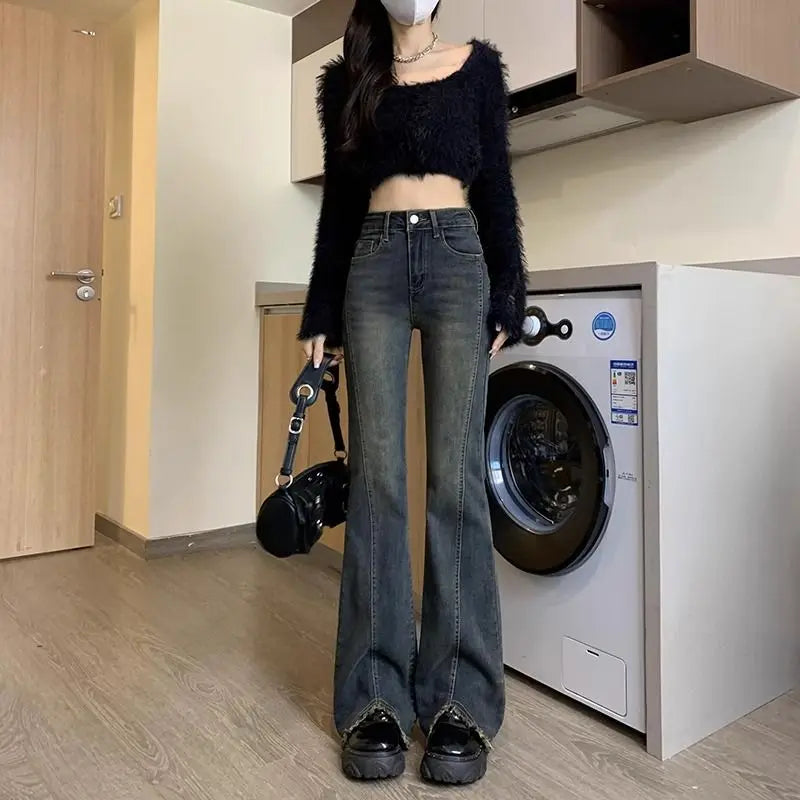 Women's Frayed Flare Bell-Bottom Jeans