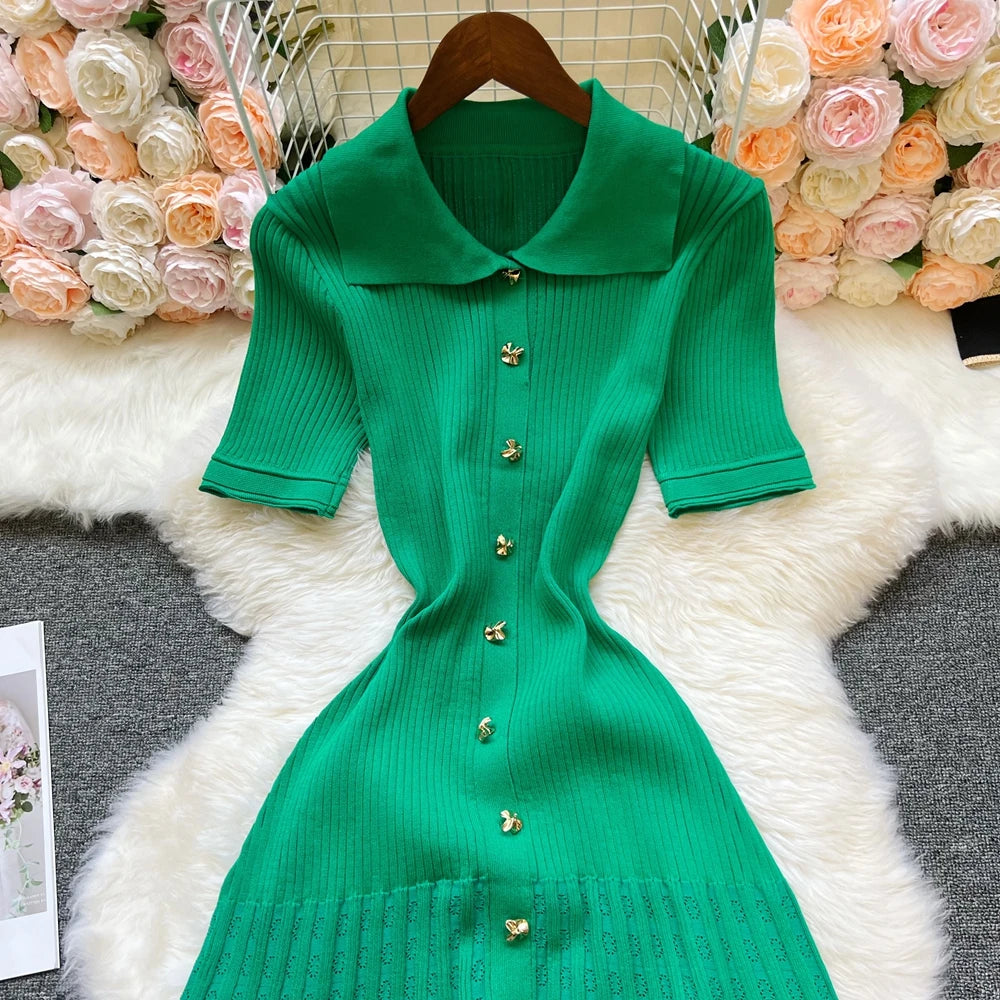 Vintage Knit A-Line Maxi Shirt Dress