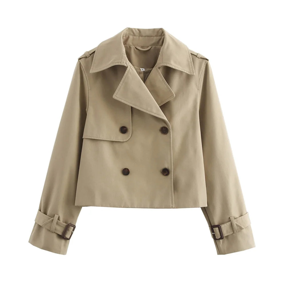 Vintage Cropped Double Breasted Trench Jacket