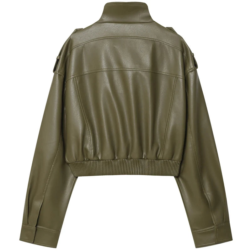 Women's Faux Leather Windbreaker Jacket