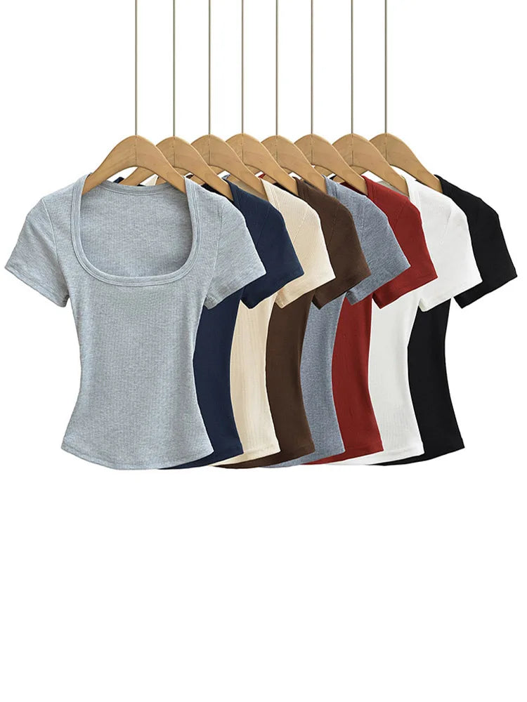 Women's Square Collar Slim Crop Top
