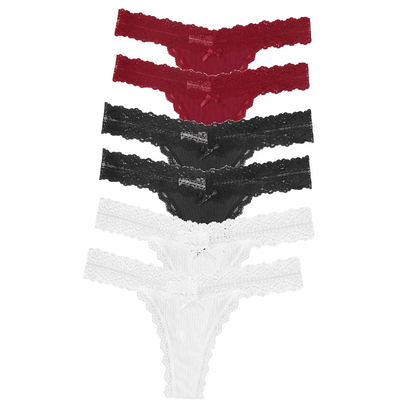 6PCS Lace Floral Thong Set – Low Waist Sexy Women’s Panties