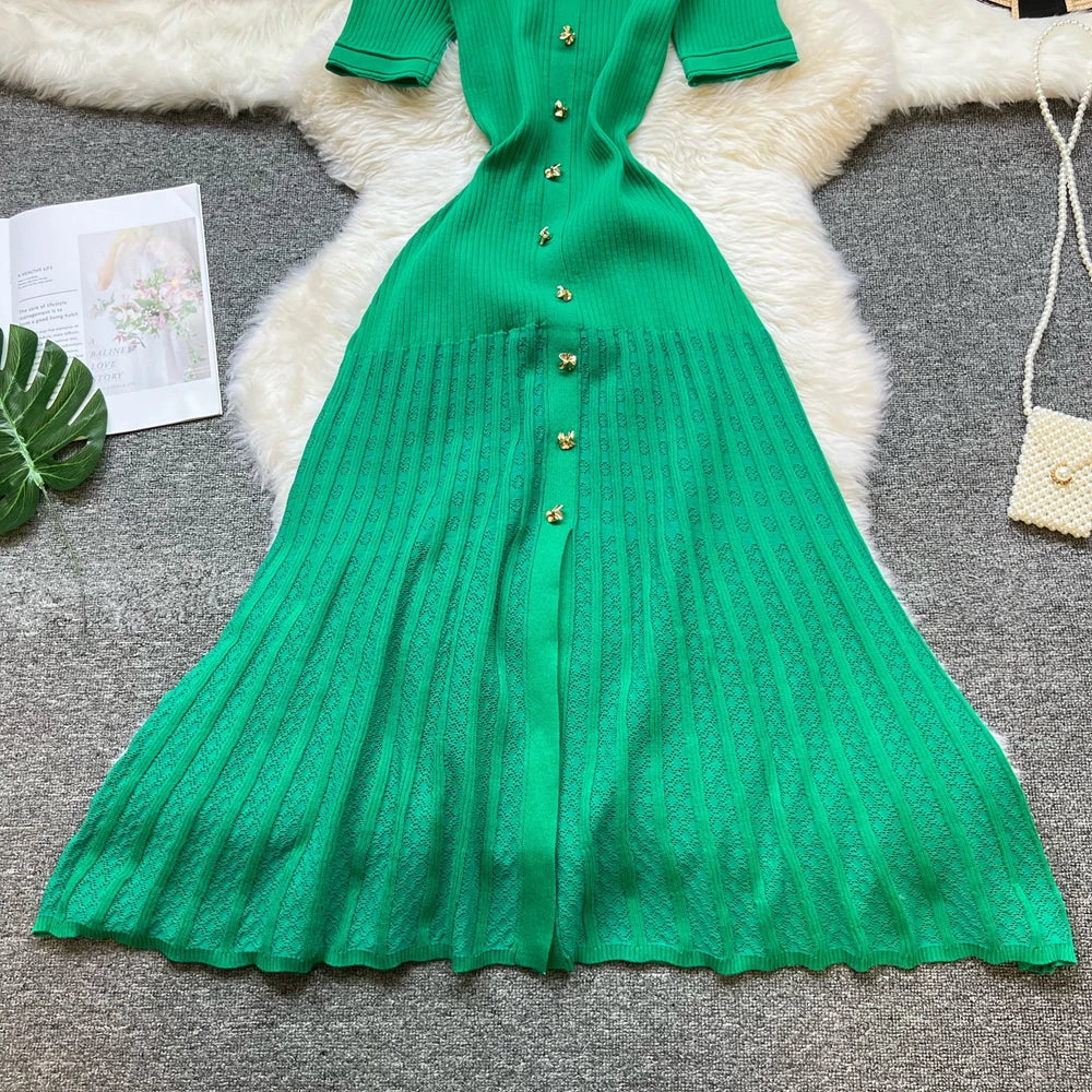 Vintage Knit A-Line Maxi Shirt Dress