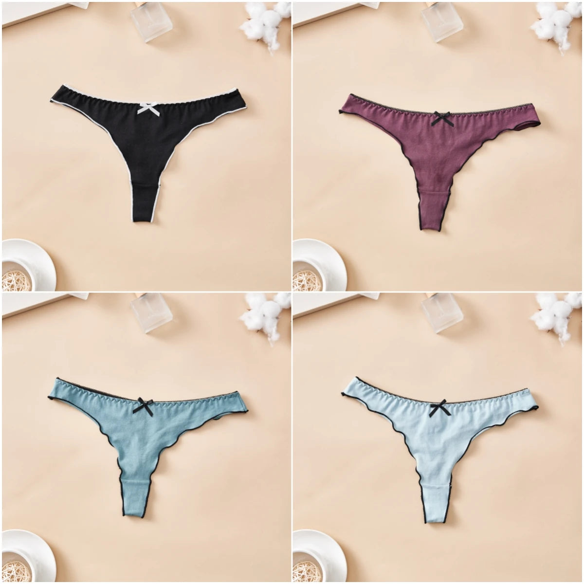 4-Piece Cotton Seamless Thong Set