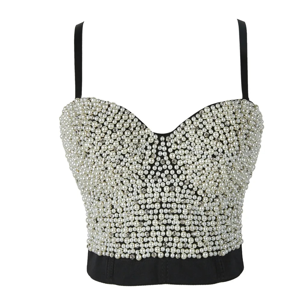 Pearl Rhinestone Y2K Corset Crop Top