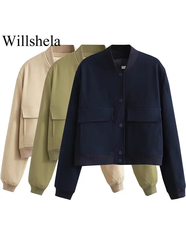 Women’s Chic V-Neck Bomber Jacket