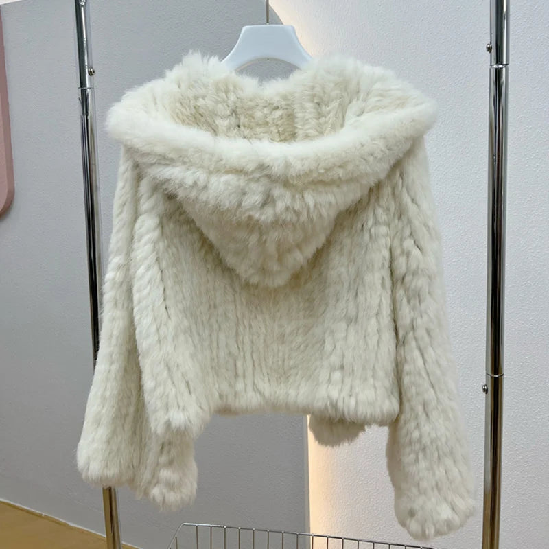 Women's Genuine Rabbit Fur Hooded Coat
