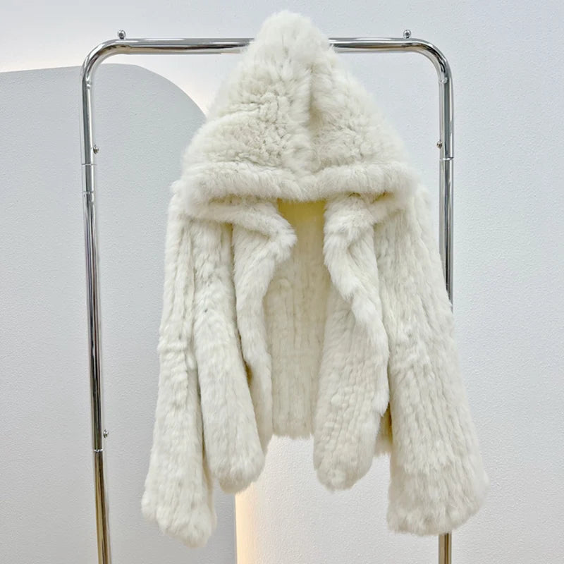 Women's Genuine Rabbit Fur Hooded Coat