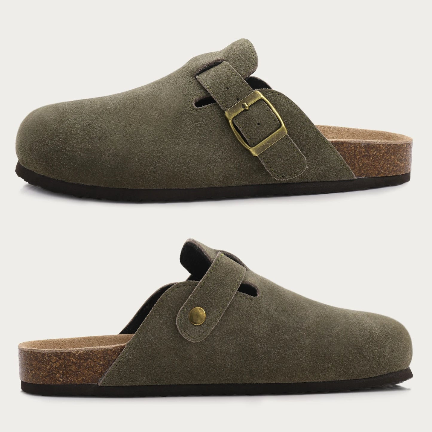 Unisex Suede Cork Insole Mules Slippers